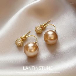 Stud Earrings Luxury Micro Zircon Setting Champagne Pearls For Women Advanced Design Crystal Ball Young Girls Party Jewellery N737
