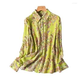 Women's Blouses Yellow Geometric Print Vintage Long Sleeve Single Breasted Blouse Shirt Korean Fashion Top 2024 Spring E57