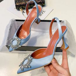 Big Size 41 42 Blue Women Pumps Silk Satin Pointy Toe Rhinestone Crystal High Heels Shoes Slip On Wedding Sandal 240123