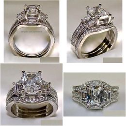 Wedding Rings Vintage 10K White Gold 3Ct Lab Diamond Ring Sets 925 Sterling Sier Bijou Engagement Band For Women Men Jewellery 231225 Dh12P