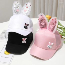 Ball Caps Doit Korea Children Hip Hop Baseball Cap Summer Sequined Rabbit Ears Sun Hat Cartoon Boys Girls Snapback