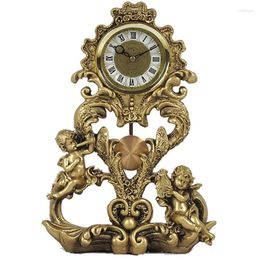 Table Clocks Vintage Clock Pendulum Golden Statue Musical Theme Living-room Decoration Quarts Needle Resin Antique Scenic