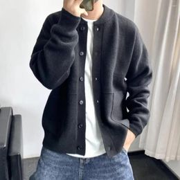 Men's Sweaters Sweater Coat Round Neck Knitted Cardigan With Single-breasted Closure Thick Pockets For Fall Winter Warmth