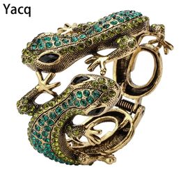 YACQ Gecko Bangle Bracelet Antique Gold Silver Color Animal Bling Crystal Jewelry Gifts for Women Her Girls Drop A08 240130