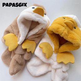 Hair Accessories Baby Hat Cute Cartoon Winter Children's Scarf Plus Velvet Padded Hooded Kid Penguin Warm Set 1-6Years