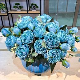 Decorative Flowers 30cm Rose Silk Peony Artificial Bouquet 5 Big Heads Fake For Luxury Home Wedding Decoration Indoor Accessories