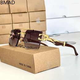 Sunglasses 2024 Designer Rimless Fashion Vintage Wooden Trending Glasses Oculos Drop Luxe Gafas Lentes De Sol