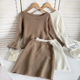 Work Dresses Autumn Winter Women Knitted Suit Long Sleeve Sweater High Waisted Skirt Short Fashion Ladies Casual Two Piece Set Korean