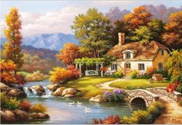 Modern Garden Landscape Oil Painting on Canvas Handpainted Autumn Paintings Art for Hallway Wall Decoration Customise Picture for Sale