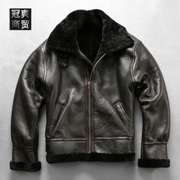 Avfly American Style Thickened Sheep Skin B3 Fur Jacket Mens Straight Flight Suit Leather 60AY