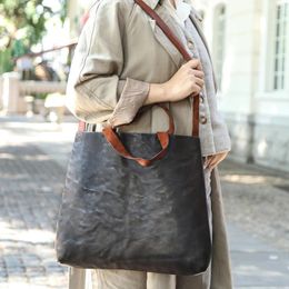 Evening Bags Genuine Leather Women's Bag Italian Vegetable Tanned Cowhide Large Capacity Single Shoulder Retro Handbag