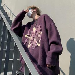 Men's Sweaters Thickened Sweater Men Purple Knitted Harajuku Autumn And Winter Design Sense Top Long Sleeve Jumper Star Pattern
