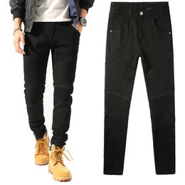 American Fashion Slim Fit Straight Black Washed Personalised Stitching Denim Motorcycle Men's Jeans Designer Usa Size
