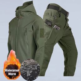Mens Autumn Winter Trousers Sets Fleece Tactial Army Suits Camping Hiking Tracksuits Thermal Jackets Coat Fall Skiing Pants 240202