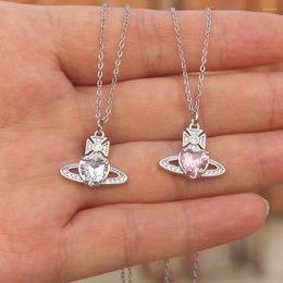 Pendant Necklaces Luxury Y2K Jewellery Temperament Saturn Necklace Zircon Heart Stainless Steel Chain Chokers For Women Crystal Collier Femme