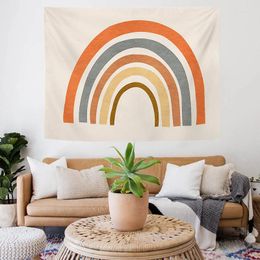 Tapestries 75x58cm Ins Modern Leaves Plant Tapestry Rainbow Geometric Patchwork Polyester Wall Hanging Bedroom Carpet Home Decor