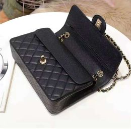 Luxury ladies shoulder 2C classic caviar leather double flap messenger bag fashionable large capacity 25.5cm womens handbags