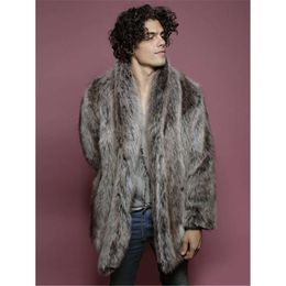 Autumn and Winter Designer Mens Faux Fur Coat Artificial Medium Long Loose Large T1F9
