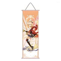 Tapestries 25x75cm Genshin Impact Poster Banner Scrolls Yoimiya Yae Miko Tartaglia Kokomi Xiao Canvas Fabric Wall Hanging Painting Pennant