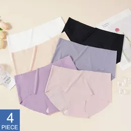 Women's Panties 4 Pcs Light Coloured Japanese Seamless Briefs Underwear Female High Waist Ice Silk One-piece Intimate Lingerie