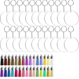 Keychains 40PCS Acrylic Clear Circle Discs Keychain Set With Leather Tassel Pendant Jump Rings For Vinyl Kit DIY Crafting