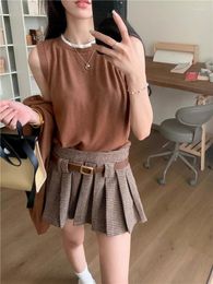 Women's T Shirts GBB4510 Fashion Set Autumn 2024 Knitted Long Sleeve Cardigan Sleeveless Tank Top Pleated Half Skirt