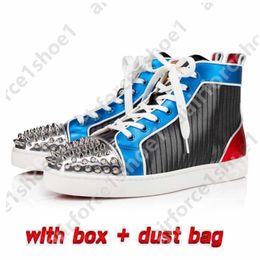 with Box Suela Roja Casual Shoes Red Bottoms Hig Designer Shoes Men Sneakers Redbottoms Loafers Black Red Spike Patent Leather Slip on Wedding Flats Outdoor Shoes 96