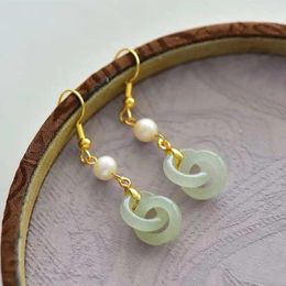Link Bracelets Ethnic Style Fresh Ring Buckle Imitation Jade Earrings Women's Western Pearl Chalcedony Ear Hook Gift For Mother