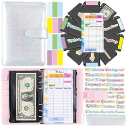 Notepads Wholesale Glitter Money Budget Planner Binder With 10Pcs Zipper Envelopes Cash For Budgeting Organiser Bindenotepads Drop D Ot7Ub