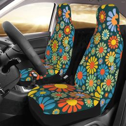 Car Seat Covers 2 Pcs Colorful Flower Cover Full Set Abstract Hippie Floral Auto Front Bucket Cushion Protect Accessories For Women