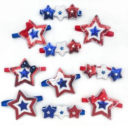 Hundkläder 30/50 st 4 juli Bow Tie Star Style Pet American Independence Day Sequin Bowknot Puppy Holiday Grooming Supplies