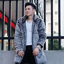 Mens Medium and Long Slim Imitation Fur Coat Mink Windbreaker Winter Leisure Wool Thickened 5V8U