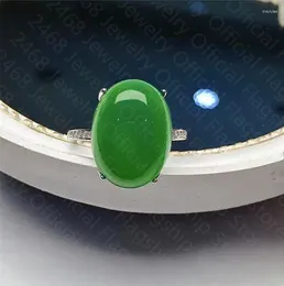 Cluster Rings The 925 Silver Inlaid Natural Green Chalcedony Agate Ring Women's Simple And Elegant Temperament