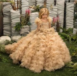 Girl Dresses Cute Lace Wedding Flower Custom Gradient Tulle Little Girls Princess Dress Sleeveless Kids Birthday Party Gowns