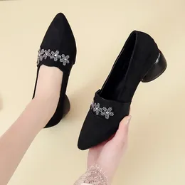 Dress Shoes Women's Spring Autumn Footwear Ladies Diamond 2024 Rhinestone Office Low Heels Elegant Crystal Black Fashion Promotion