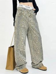 Womens Jeans Houzhou Leopard Women Denim Pants Female Oversize Wide Leg Trousers Streetwear Hip Hop Vintage Clothes Loose Casual