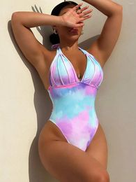 Women's Swimwear Wholesale Sexy One Pieces Candy Colour Swimsuit Lady Stylish V-Neck Pushed Up Halter Summer Beach Swimming Wear