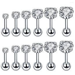 Stud Earrings 16g Surgical Stainless Steel Cubic Zirconia Studs Cartilage Helix Screw Backs Ear Tragus Auricle Piercing Jewellery 2-8mm