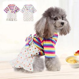 Dog Apparel Shirt Bow-knot Design Striped Round Neck Puppy 2-Legged Fabric Couple Teddy Sweatshirt Pet Garment For Daily