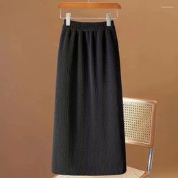 Skirts Elastic High-waisted Chenille Skirt For Women 2024 Autumn/winter A Word Over Knee Drop Slit Medium Long Style