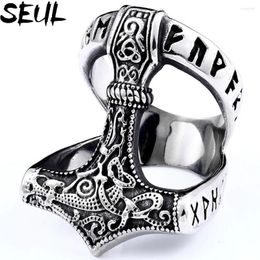 Cluster Rings Seul Thor's Hammer Trinity Knot Ring Mens Nordic Rune Stainless Steel For Men Amulet Jewellery Anel Masculino