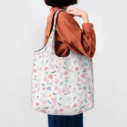 Shopping Bags Recycling Axolotl Pattern Bag Women Canvas Shoulder Tote Durable Salamander Animal Groceries Shopper Handbags