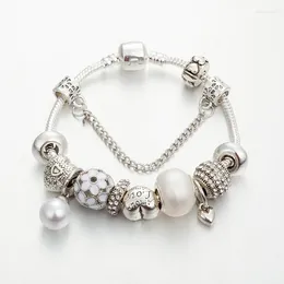 Charm Bracelets Classical Imitation Pearl Pendant Bracelet Femme White Crystal Beads For Women DIY Jewellery Pulseras Mujer