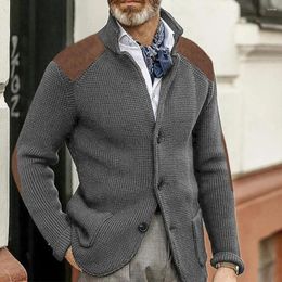 Men's Sweaters Cardigan With Pockets Single-breasted Lapel Knitted Sweater Coat Patchwork Colour Matching For Winter Fall