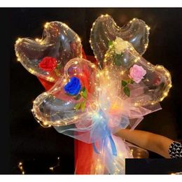 Party Decoration Led Bobo Balloon Flashing Light Heart Shaped Rose Flower Ball Transparent Wedding Valentines Day Gift Fy3981 B1018 Dhgc9