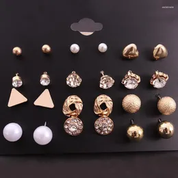 Stud Earrings Fashion Jewellery 12 Pair/set Earring Women Square Crystal Heart Piercing Simulated Pearl Flower