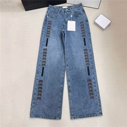 Side Embroidery Letter Denim Pants Womens Designer Jeans Brand Trousers Women Clothing