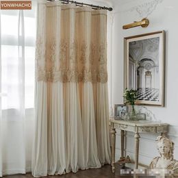 Curtain Custom Curtains French Light Luxury Bedroom Princess Full Blackout High-end Beige Cloth Tulle Drape B765