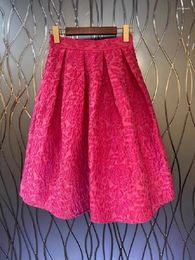 Skirts Ball Gown 2024 Spring Fashion Style High Quality Women Vintage Jacqard Patterns Pink Black Midi Party Club