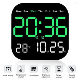 Wall Clocks Digital Temperature Date Week Display Electronic Table Clock With Remote Control 12/24H Wall-mounted LED Alarm